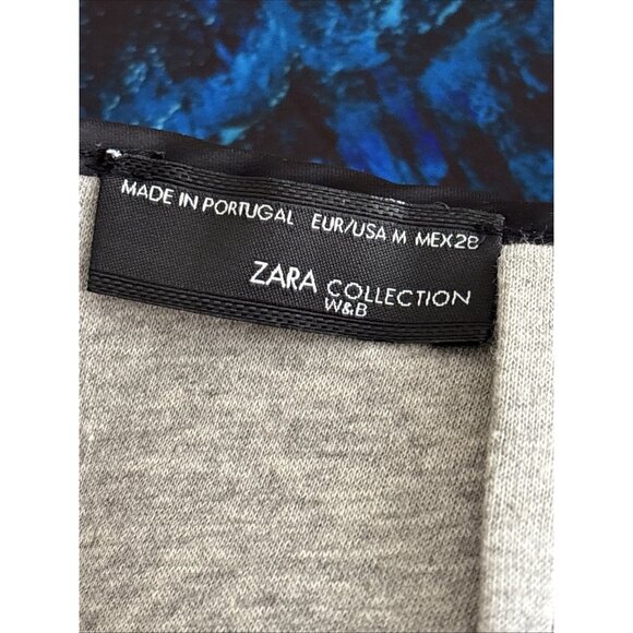 ZARA Blue Abstract Neoprene Pencil Skirt Medium | Stretch Bodycon Office - Picture 6 of 10